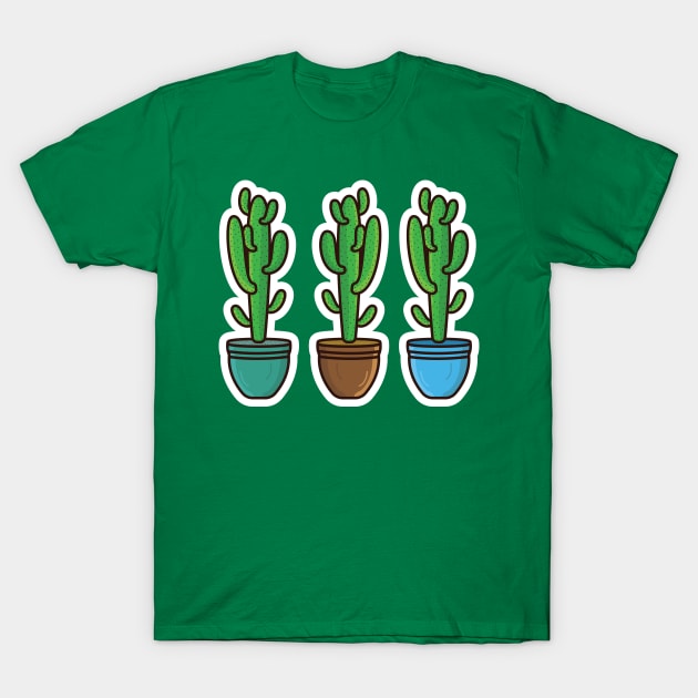 Set Of Green Cactus Plant In Vase Sticker vector illustration. Healthcare and Nature object icon concept. desert green cactus plant vector sticker design. Home plant cactus symbol graphic design. T-Shirt by AlviStudio